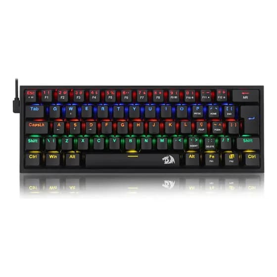 Teclado Redragon Gamer Fizz Rainbow Switch Brown Mecanico Cor de teclado Preto Idioma Português Brasil