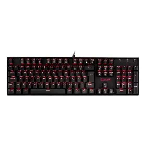 Teclado gamer Redragon Mitra K551 QWERTY Outemu Blue português Brasil cor preto com luz vermelho