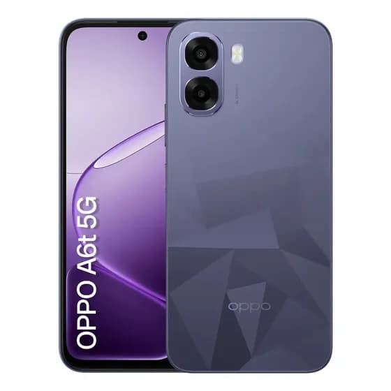 Smartphone Oppo A6t 5G 128gb, 12gb Ram (4gb + 8gb Virtual Ram), Bateria gigante de 6500 mAh, AI Câmera 50MP, Tela 120Hz, NFC, IP64 - Violeta