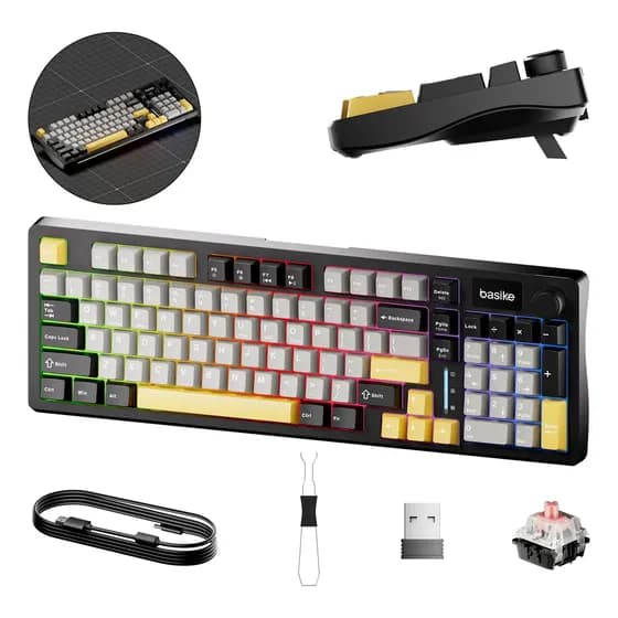 eclado Rgb Mecanico Gasket Mount Triplo Modo(com Cabo+usb2.4g+bt5.0), Hot Swap, Layout Qwerty, Pc Gamer Acessorios Compatível Pc, Notebook, Windows, Android, Ios, Mac, Teclado Ergonômico, Cor Preto