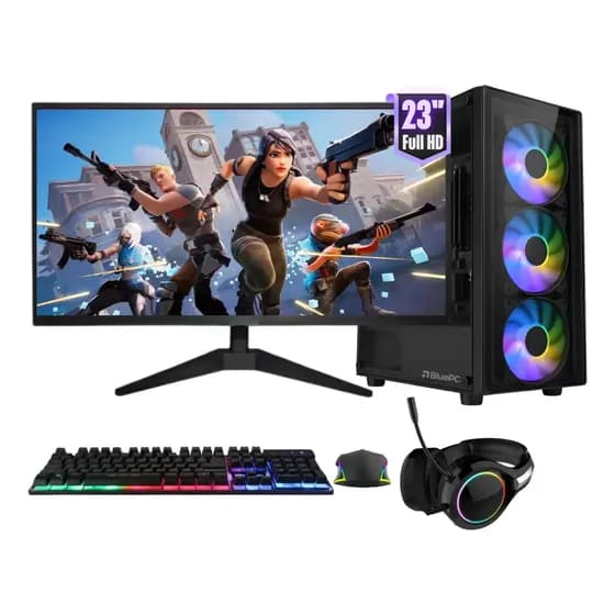 Computador Gamer completo RGB, Intel Core i7 3770, 16GB RAM, SSD 512GB, Fonte 500W, Monitor 23" Full HD 75Hz, Kit Gamer completo, Windows 10 Pro, Bivolt - BluePC PG2E-1022RG