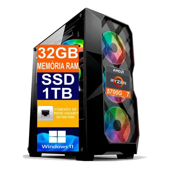 Pc Gamer Cpu Ryzen 7 5700g, Ssd 1tb, 32gb Ddr4, B550m, 700w