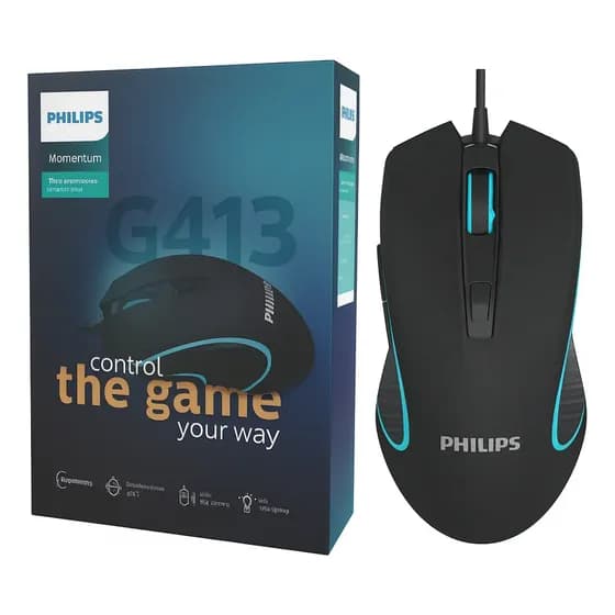 Mouse Gamer Philips G413 Fio Pc Usb 6400 Dpi 1000hz 6 Botões