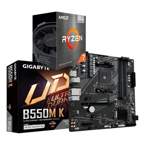 Kit Amd Ryzen 7 5700x + Gigabyte B550m K Am4 Ddr4 Cor Preto