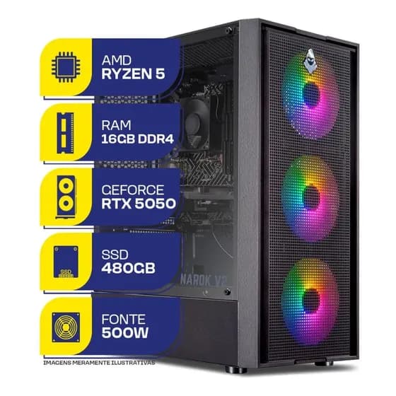 Pc Gamer Mcl, Ryzen 5 5500, Rtx 5050, 16gb Ddr4, Ssd 480gb 480 Gb 16 Gb Rtx 5050 8gb