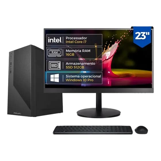 Computador Completo Top Intel Core i7 4770, 16GB RAM, SSD 512GB, Bivolt, Preto, Windows 10 Pro, Monitor 23" Full HD - BluePC CD2E-0135TO