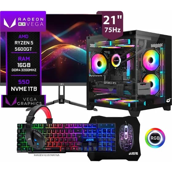 Pc Gamer Completo Ryzen 5 5600gt 16gb Ddr4 Ssd M.2 1tb 1 Tb 16 Gb Amd Radeon Vega 7