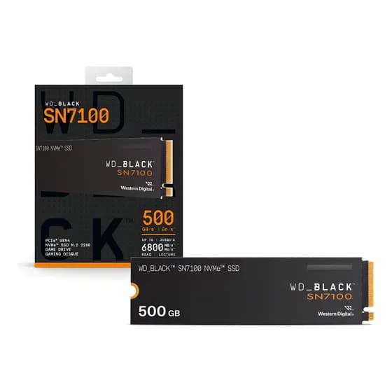 Ssd M.2 Nvme 500gb Western Black Sn7100 Wds500g4x0e-00cja0 Wd_black Gen4 Leitura 6.800mb/s E Gravação 5.800mb/s Cor Preto
