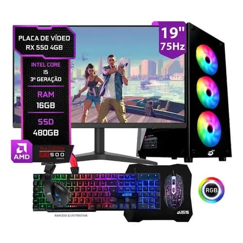 Pc Gamer Completo Rx 550 4gb, Intel I5, Ssd 480gb, 16gb Ram 480 Gb 16 Gb Radeon Rx 550 4gb
