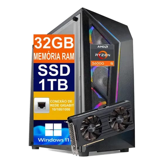 PC Gamer Tech Power Ryzen 5 5600G 32GB 1TB SSD RTX 3060 12GB