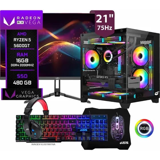Pc Gamer Completo Ryzen 5 5600gt 16gb Ddr4 Ssd 480gb 480 Gb 16 Gb Amd Radeon Vega 7