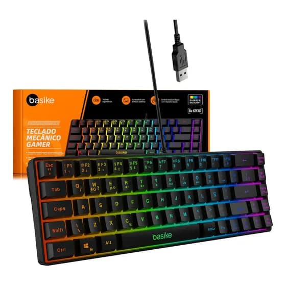 Teclado Gamer 60% RGB, Teclado Computador Usb, Teclado Rgb Rainbow Backlight Sem Teclado Numerico, Layout Qwerty, Teclado Computador Usb, Teclado Rgb Rainbow Backlight Sem Teclado Numerico, Cor Preto