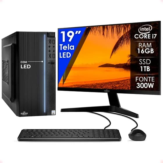 Computador Gamer Intel Core i7 16GB DDR3 SSD 1TB Monitor 19" HDMI Strong Tech