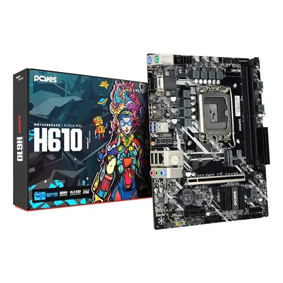 Placa Mãe Pcyes H610 DDR4 LGA 1700 64GB M.2 NVME Micro ATX Intel