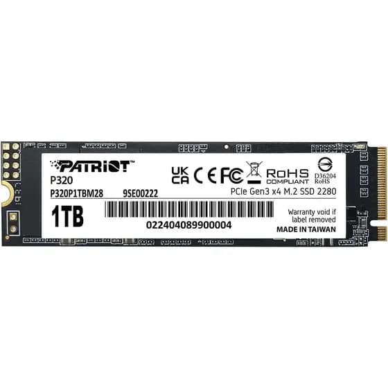 SSD Interno 1TB Patriot P320 M.2 2280 NVMe PCIe Gen3 x4 Preto