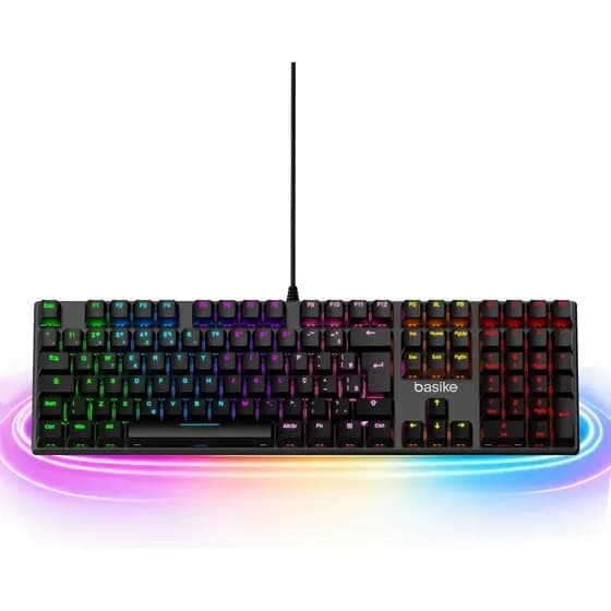 Teclado Mecânico Gamer ABNT2 Full Size Basike RGB Switch Red Silencioso Com Teclado Numérico Anti Ghosting Português Brasil