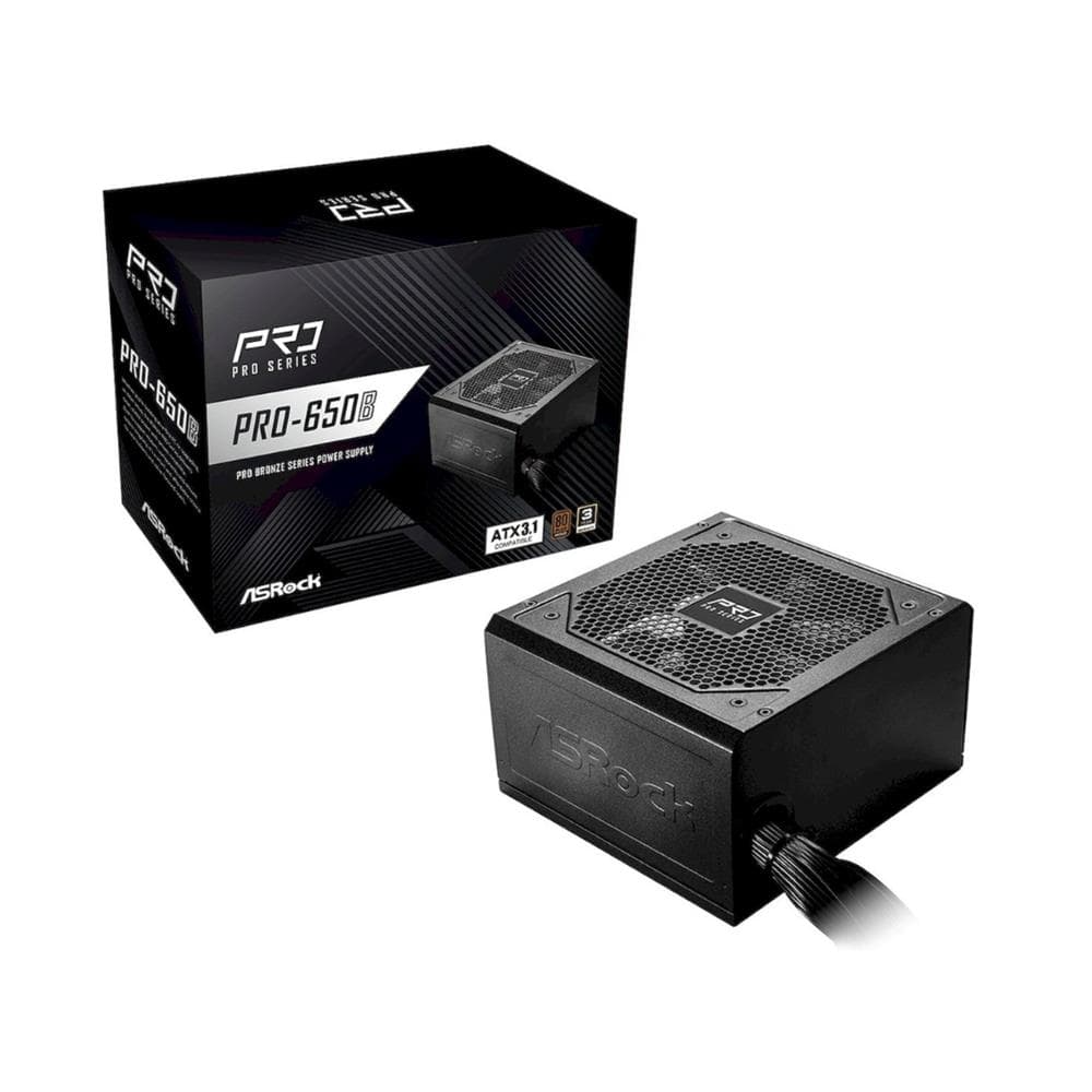 Fonte ASRock PRO-650B , 650W , PFC Ativo , 80 Plus Bronze , ATX , Preto