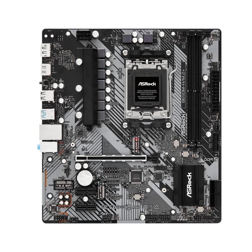 Placa-Mãe ASRock B650M-H/M.2+ , Chipset B650m , AMD AM5 , M-ATX , DDR5 , Preto