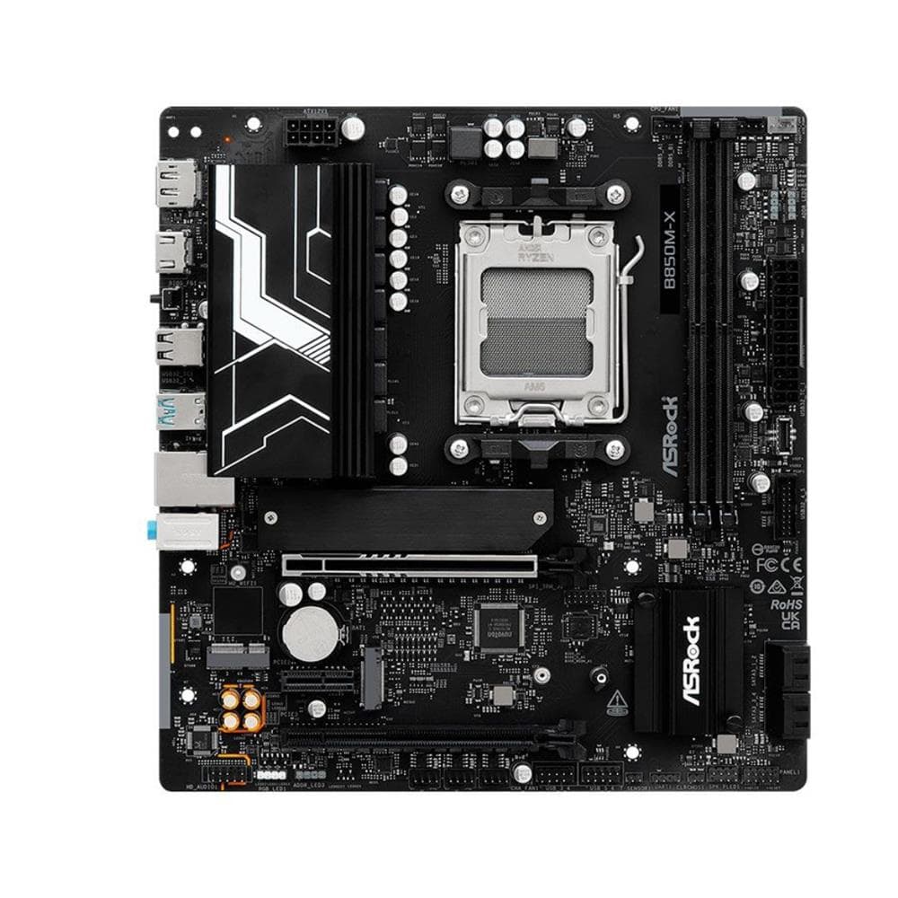 Placa-Mãe ASRock B850M-X R2.0 , AM5 , Micro ATX , DDR5 , 8200MHz (OC) , PCIe 5.0 x16 , HDMI 2.1 , DisplayPort 1.4 , Preto