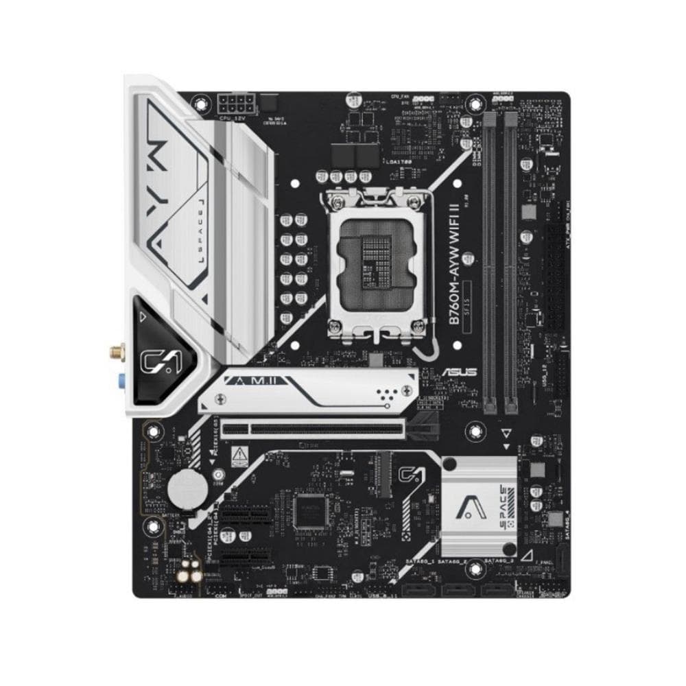 Placa-mãe ASUS B760M-AYW WIFI II , Intel LGA1700 , DDR5 , Micro-ATX , Preto