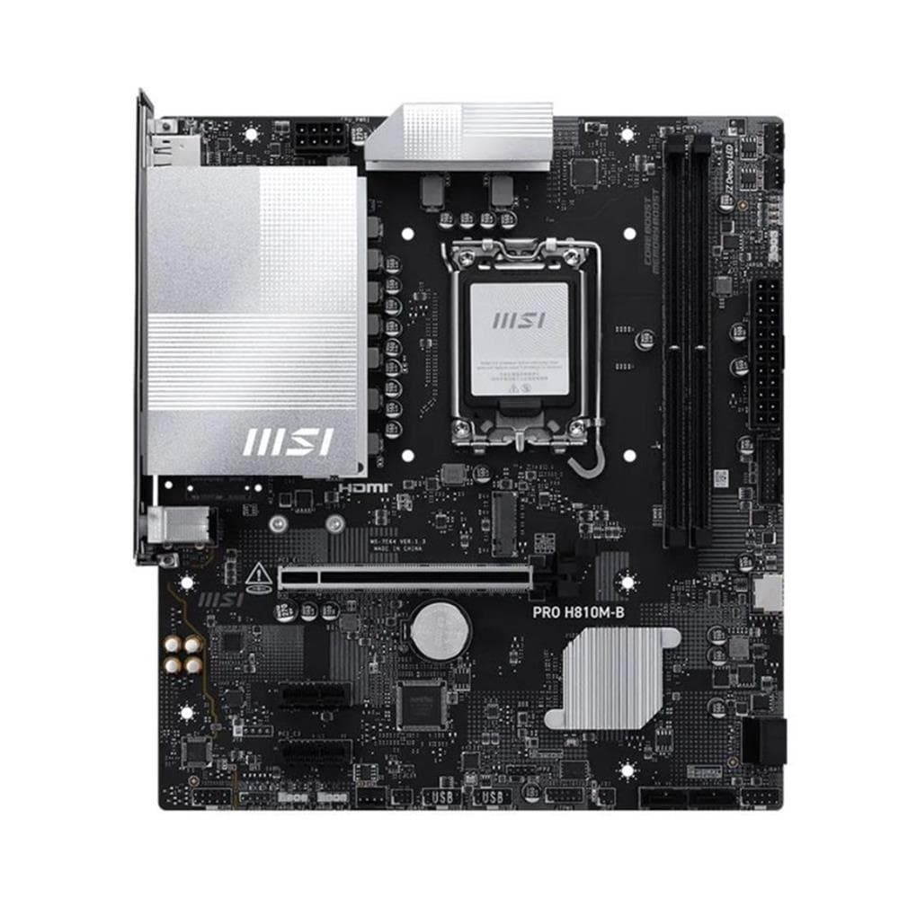 Placa-mãe MSI PRO H810M-B , Intel LGA1851 , Chipset H810 , DDR5 128GB 6400MHz , M.2 PCIe 4.0 NVMe , HDMI 4K , DisplayPort , LAN 2.5G , Prata
