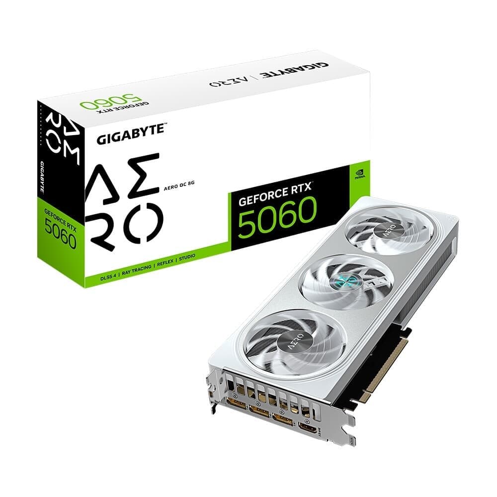 Placa de Vídeo Gigabyte RTX 5060 AERO OC 8G NVIDIA GeForce, 8GB GDDR7, 128bits, DLSS, Triple Fan, Ray Tracing - GV-N5060AERO OC-8GD