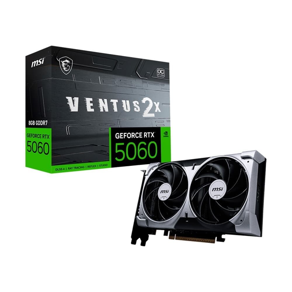 Placa de Vídeo MSI RTX 5060 8G VENTUS 2X OC Geforce NVIDIA, 8GB, GDDR7, 128 bits, 2535 MHz, DLSS 4, Ray Tracing - G5060-8V2C