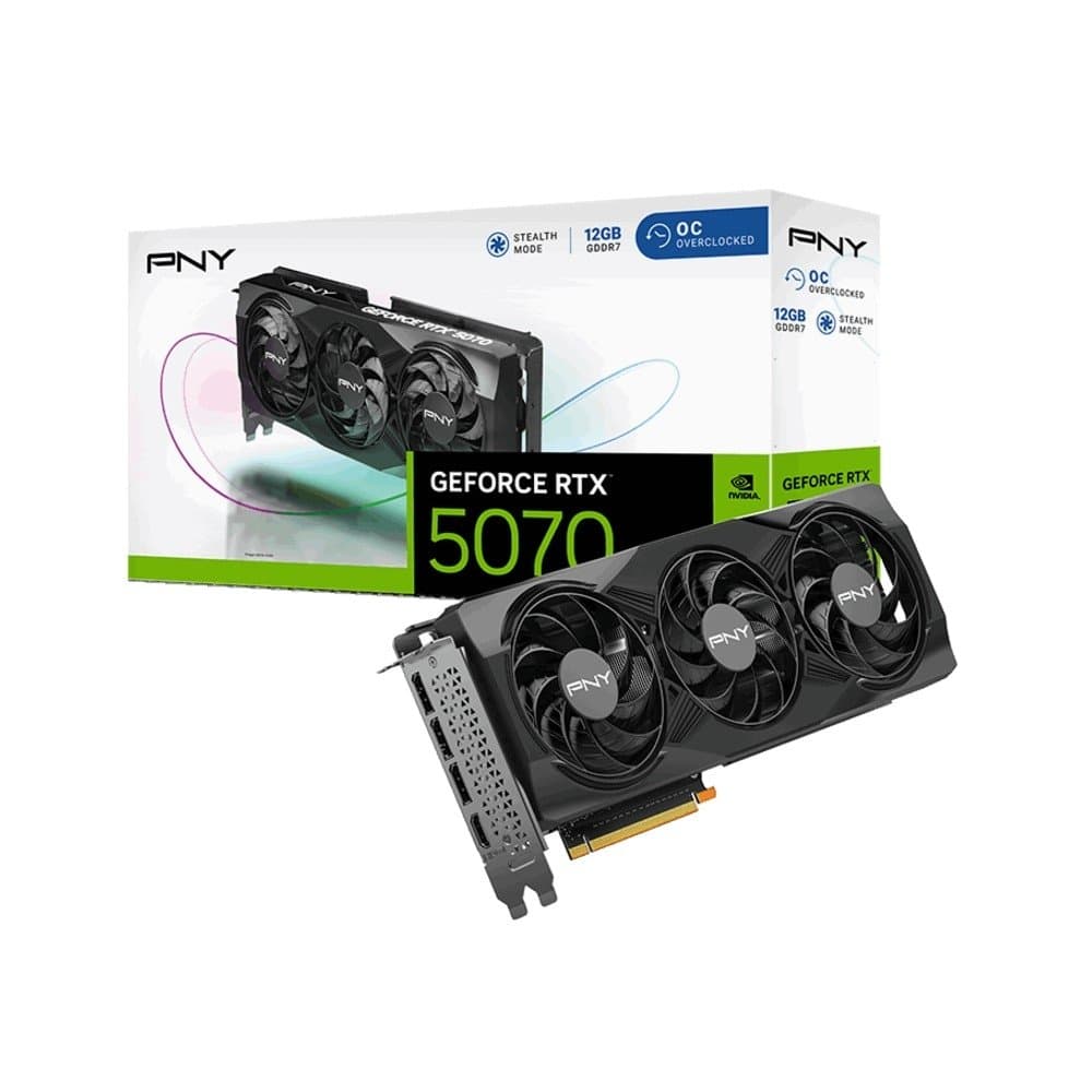 Placa de Vídeo PNY RTX 5070 Overclocked NVIDIA Geforce, 12GB GDDR7, Ray Tracing, DLSS 4, Triple Fan - VCG507012TFXPB1-O-TF