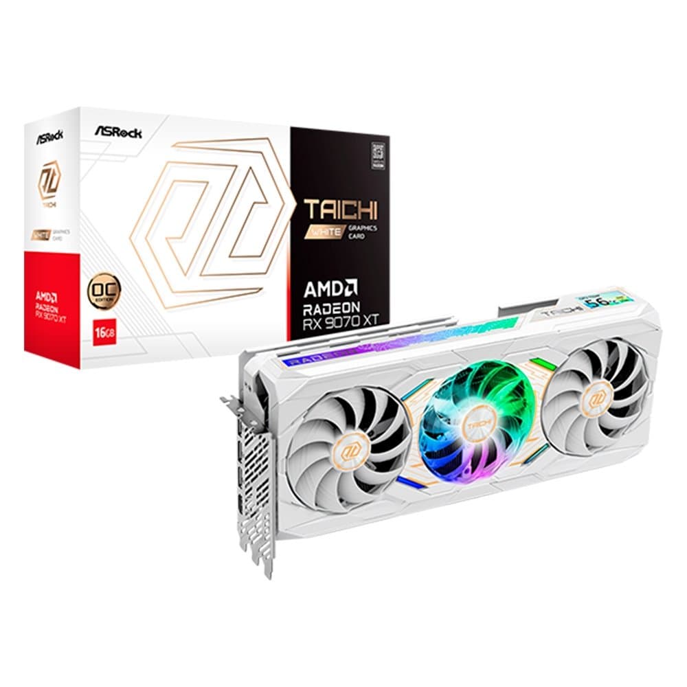 Placa de Vídeo Asrock RX 9070 XT Taichi White OC AMD Radeon, 16GB, GDDR6, 256Bits - RX9070XT TCW 16GO
