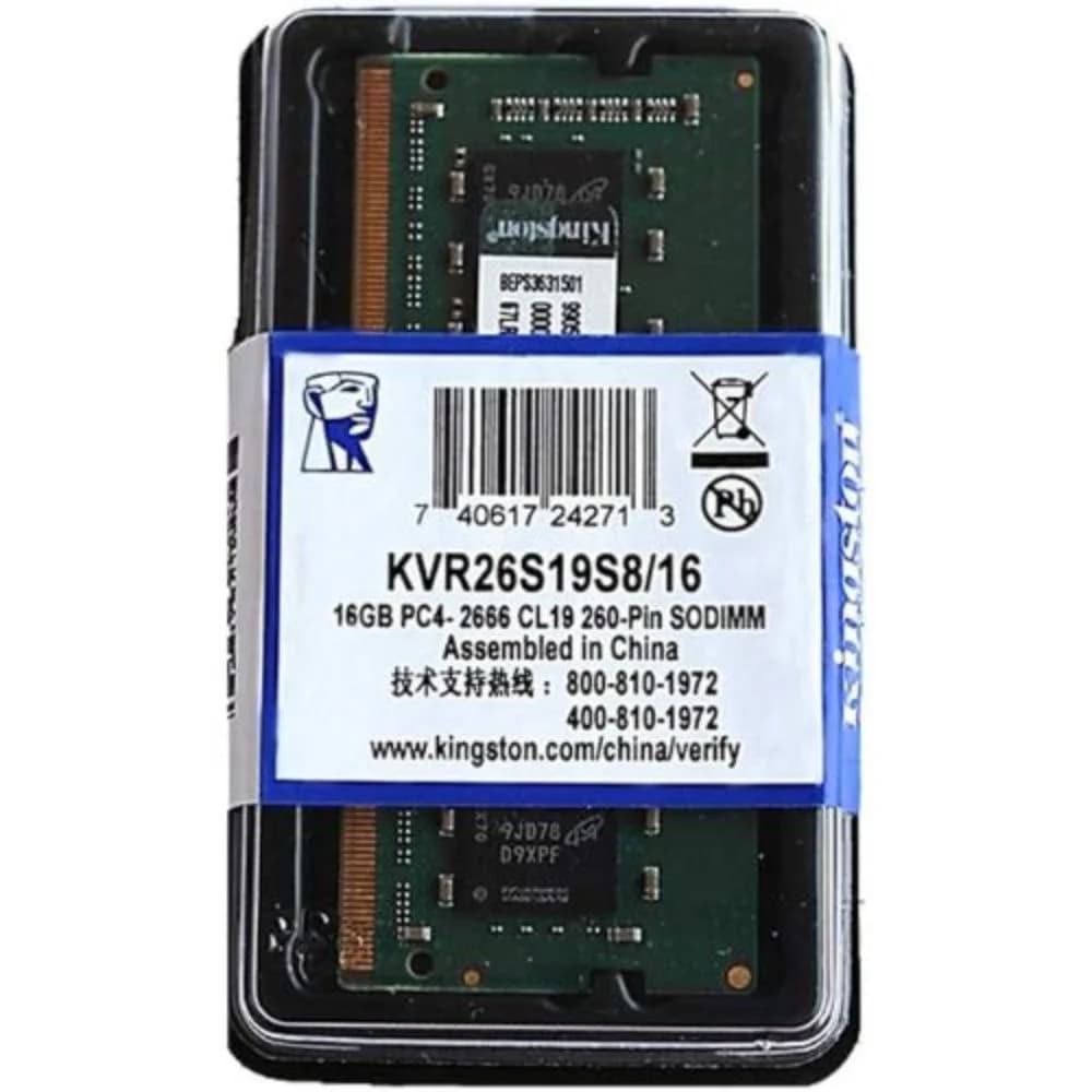 Memoria RAM para Notebook Kingston 16GB, 2666MHz, DDR4 - KVR26S19S8/16