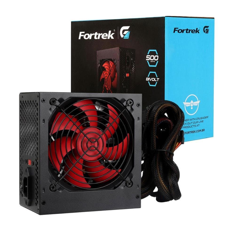 Fonte Atx 500w Fortrek Crusader, Bivolt Manual, Cooler 120mm, Preto - 76955