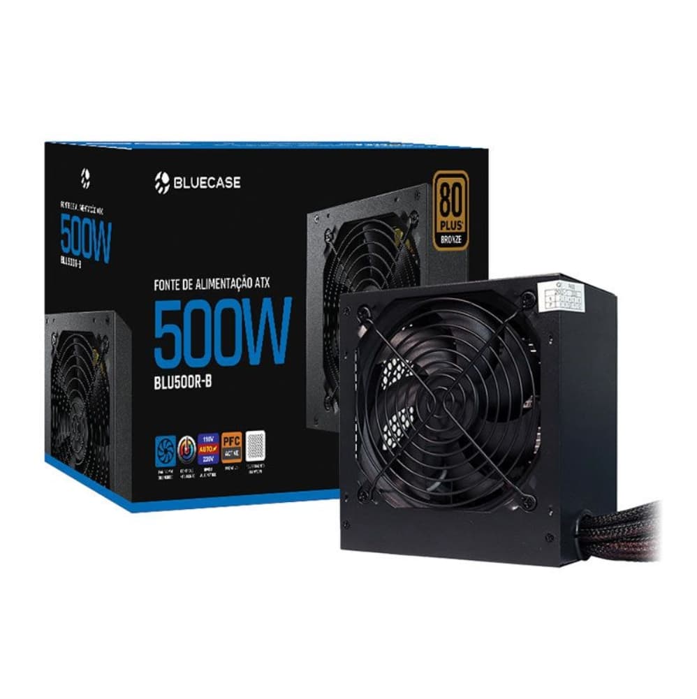FONTE 500W 80 PLUS BRONZE BLUECASE BLU500R-B, ATX, BLACK - BLU500R-B