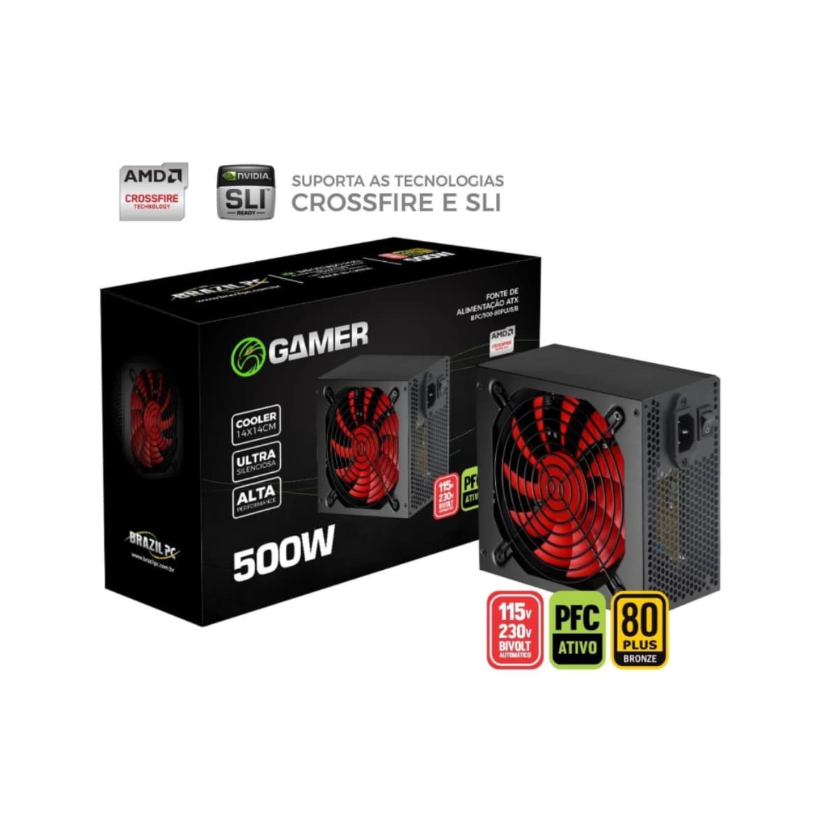 FONTE 500W 80 PLUS BRONZE BRAZIL PC, ATX, BLACK - BPC/500-80PLUS
