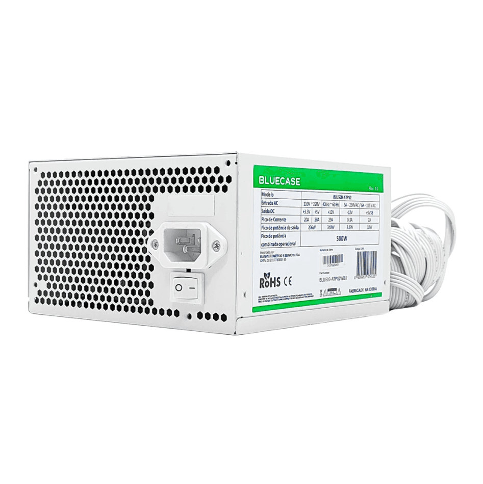 FONTE 500W BLUECASE BLU500-ATPS2, ATX, WHITE - BLU500-ATPS2W