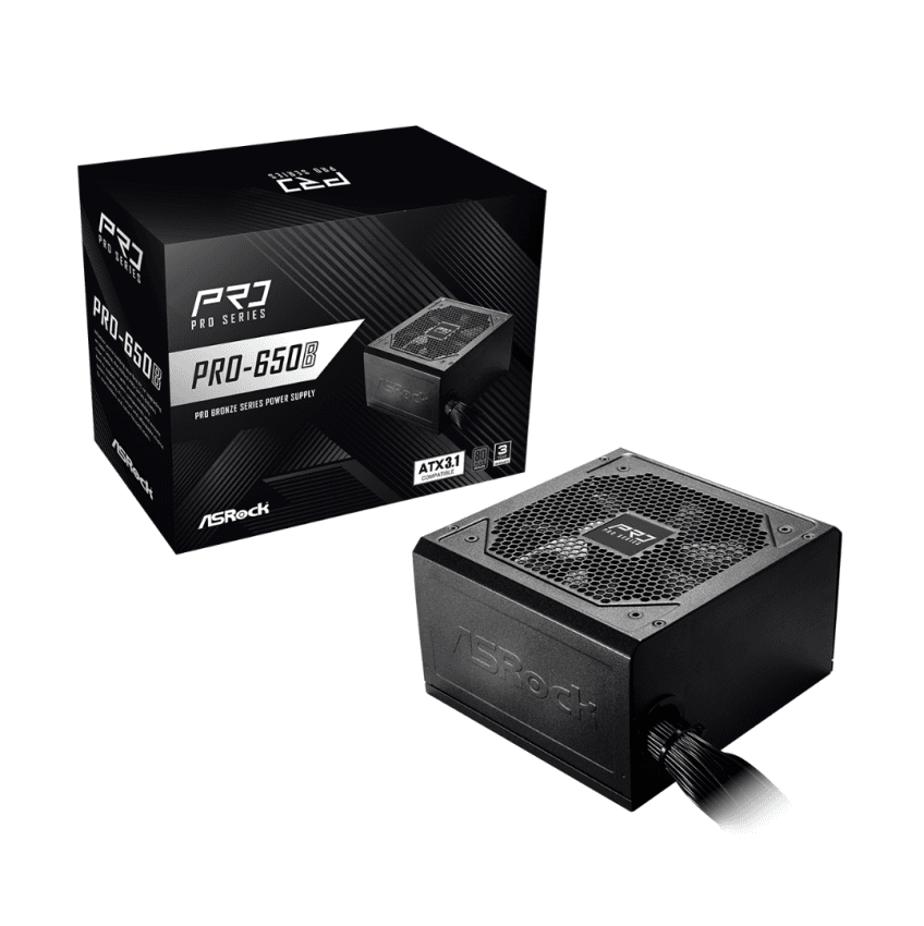 FONTE 650W 80 PLUS BRONZE ASROCK PRO-650B, ATX 3.1, BLACK - PRO-650B