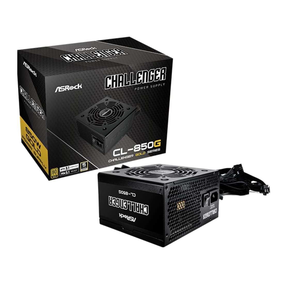 FONTE 850W 80 PLUS GOLD ASROCK CHALLENGER CL-850G, ATX 3.1, PCIE 5.1, BLACK - CL-850G