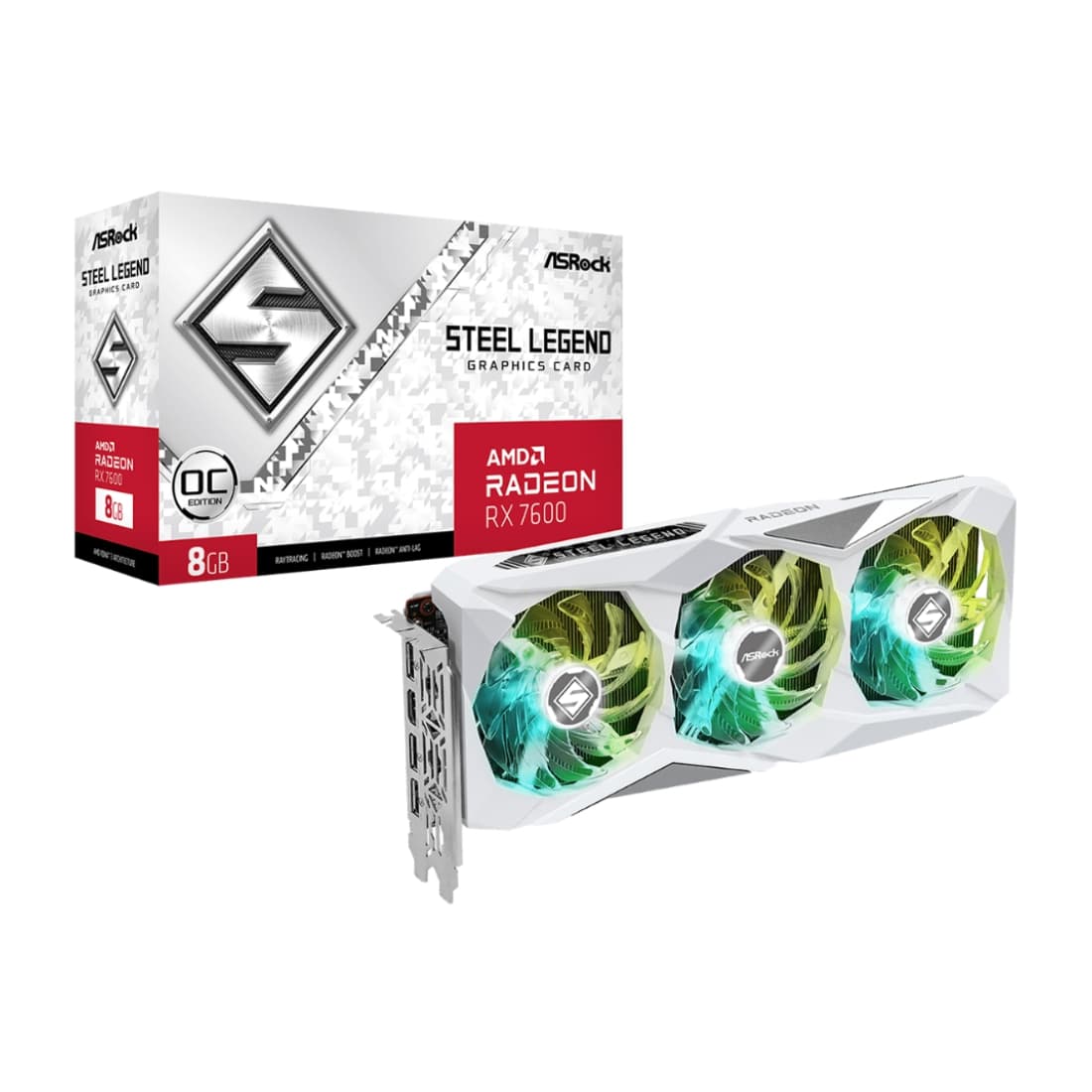 GPU ASROCK RX 7600 8GB STEEL LEGEND OC, GDDR6, 128-BITS, 3X DP / 1X HDMI - RX7600 SL 8GO