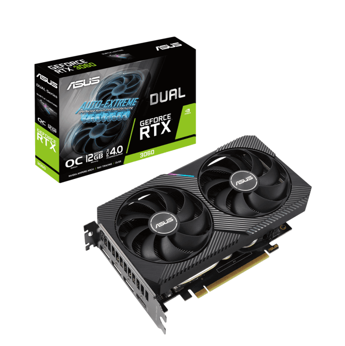GPU ASUS RTX 3060 12GB DUAL V2 OC, GDDR6, 192-BITS, 3X DP / 1X HDMI - DUAL-RTX3060-O12G-V2