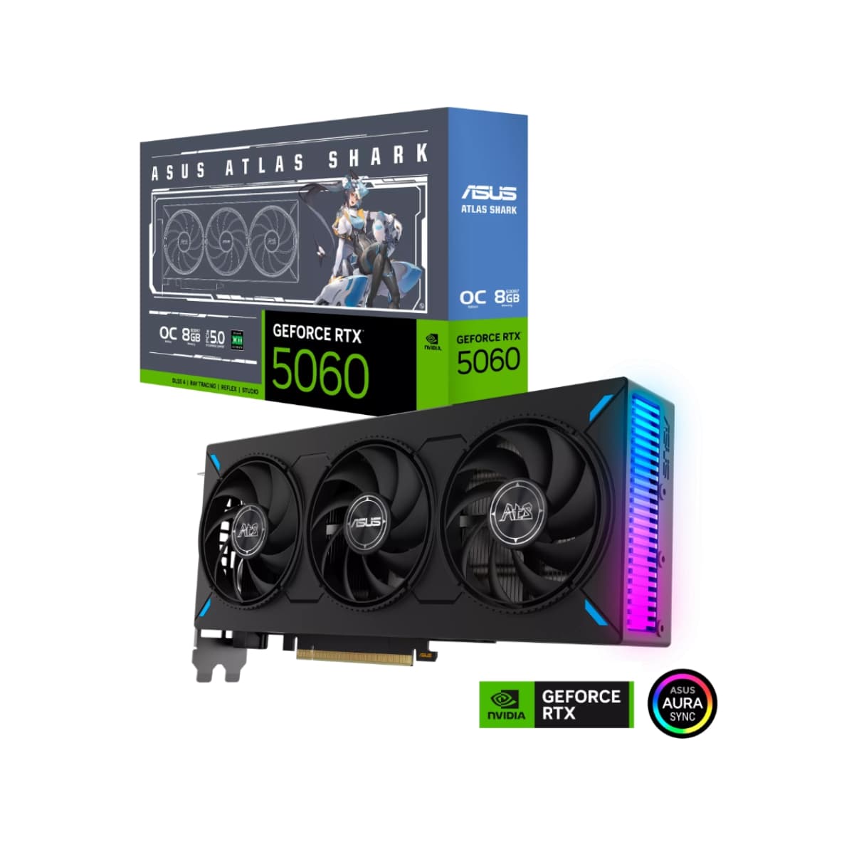 GPU ASUS RTX 5060 8GB ATLAS SHARK OC, GDDR7, 128-BITS, 3X DP / 1X HDMI - ATS-RTX5060-O8G