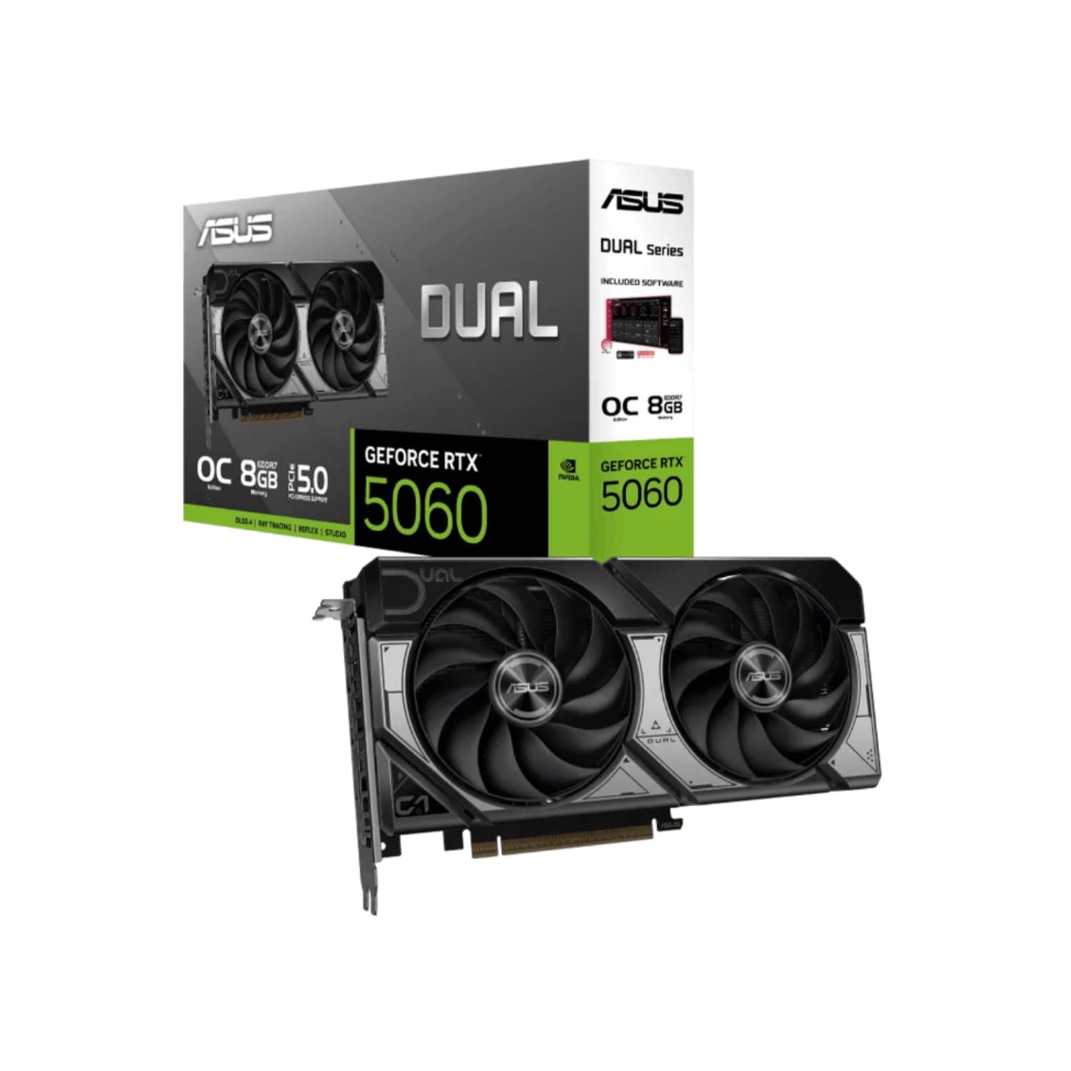 GPU ASUS RTX 5060 8GB DUAL OC, GDDR7, 128-BITS, 3X DP / 1X HDMI, BLACK/SILVER - DUAL-RTX5060-O8G