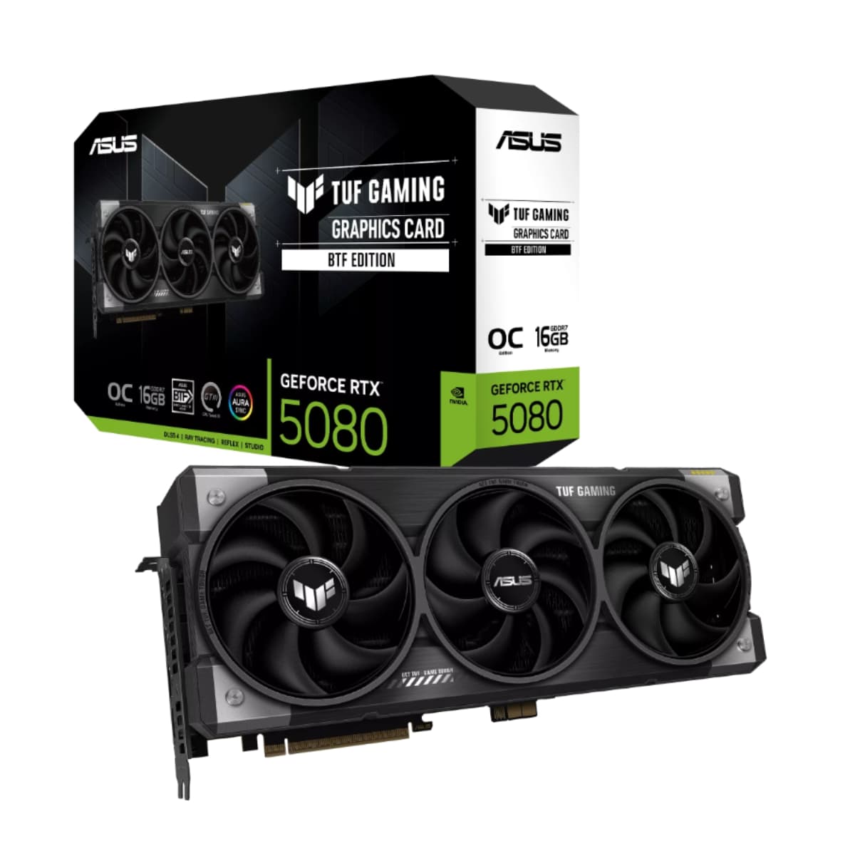GPU ASUS RTX 5080 16GB TUF GAMING BTF OC, GDDR7, 256-BITS, 3X DP / 1X HDMI, BLACK/SILVER - TUF-RTX5080-O16G-BTF-GAMING