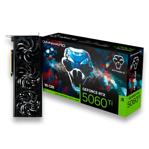 GPU GAINWARD RTX 5060 TI 16GB PYTHON III, GDDR7, 128-BITS, 3X DP / 1X HDMI, BLACK - NE7506T019T1-GB2061T