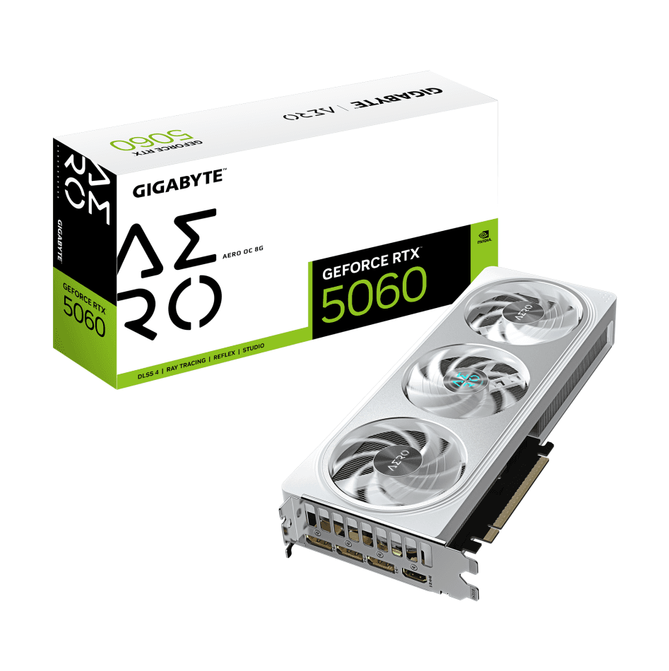 GPU GIGABYTE RTX 5060 8GB AERO OC, GDDR7, 128-BITS, 3X DP / 1X HDMI - GV-N5060AERO OC-8GD