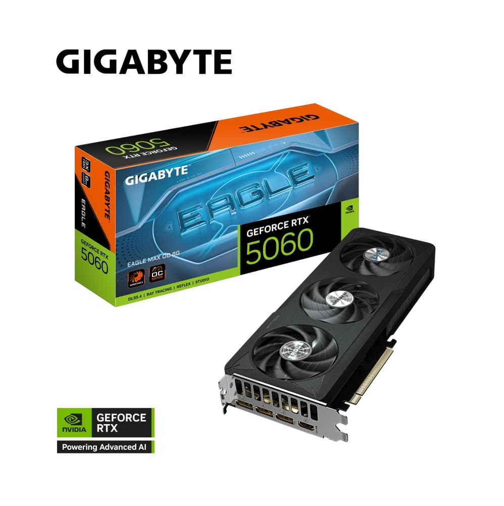 GPU GIGABYTE RTX 5060 8GB EAGLE MAX OC, GDDR7, 128-BITS, 3X DP / 1X HDMI - GV-N5060EAGLEMAX OC-8GD