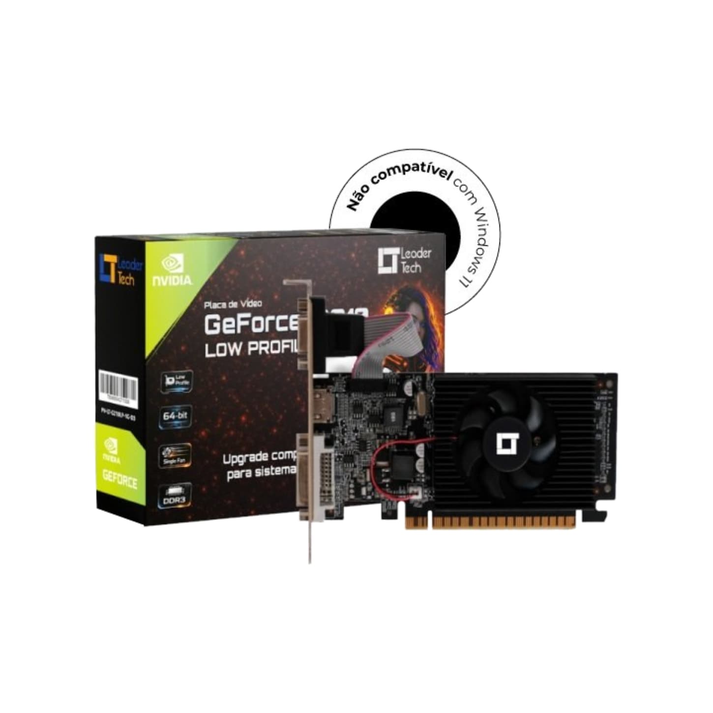 GPU LEADERTECH G 210 1GB, DDR3, 64-BITS, 1X HDMI / 1X VGA / 1X DVI, LOW PROFILE, BLACK - PV-LT-G210LP-1G-D3