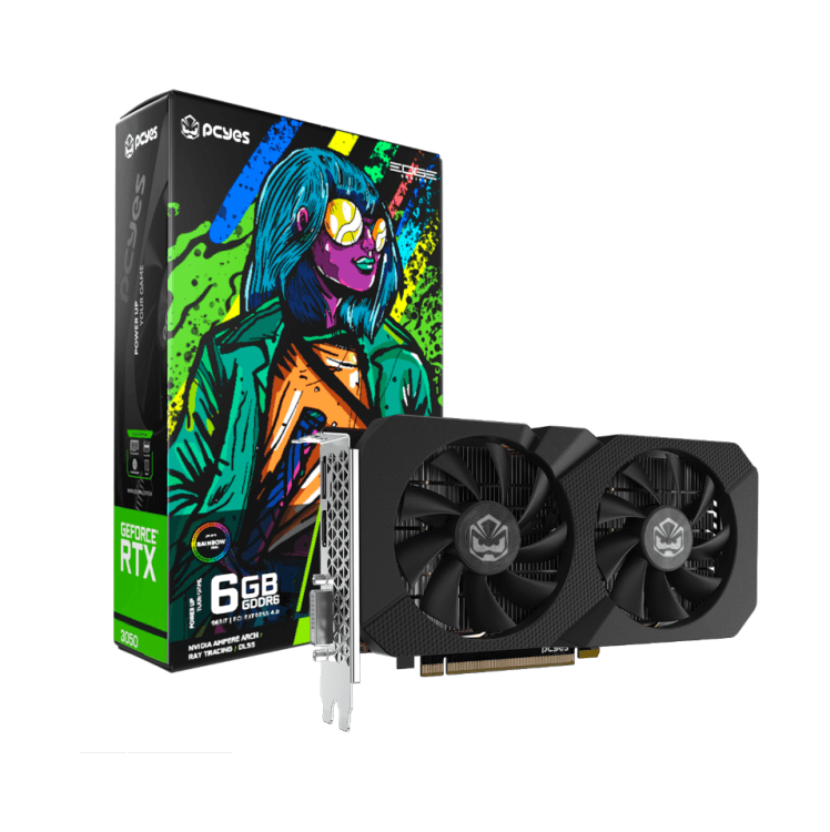 GPU PCYES RTX 3050 6GB PROJETO EDGE, GDDR6, 96-BITS, 1X DP / 1X HDMI / 1X DVI - PVRTX30506BLPE