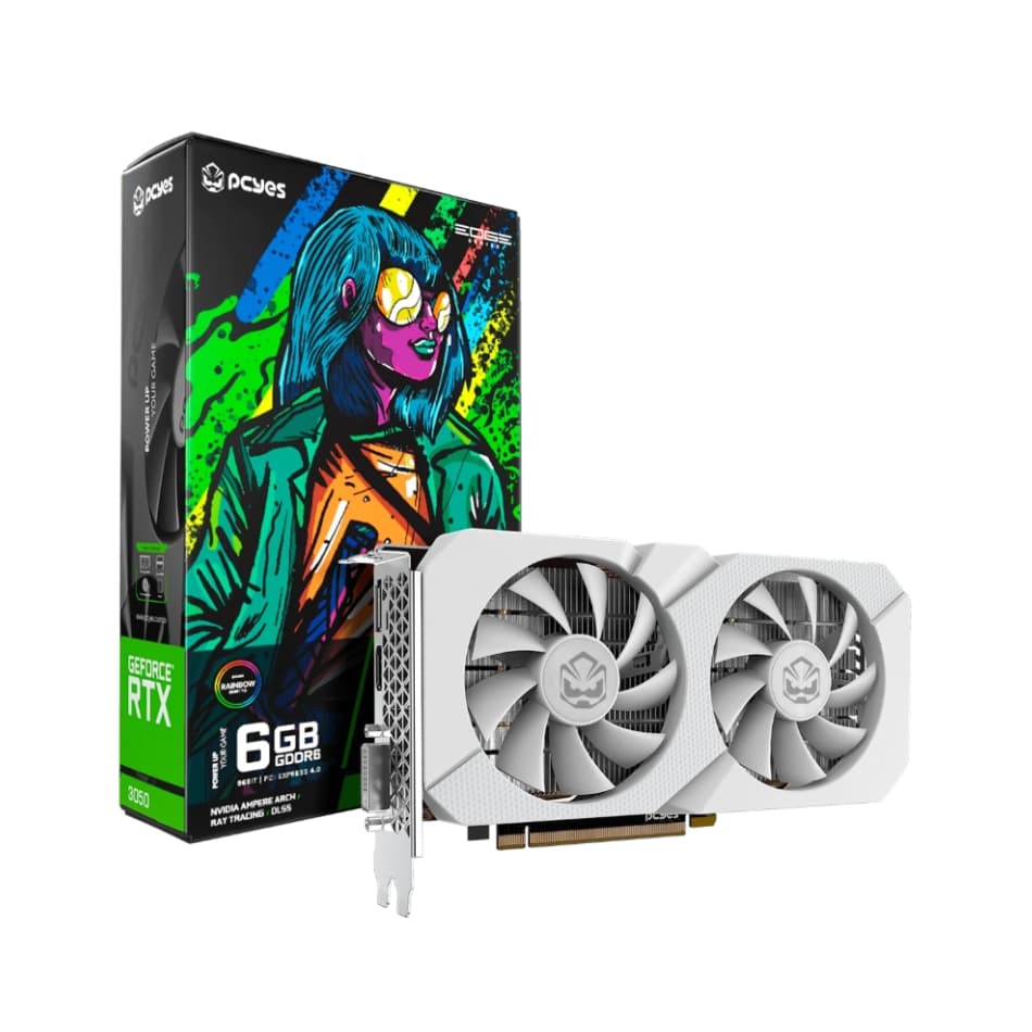 GPU PCYES RTX 3050 6GB PROJETO EDGE, GDDR6, 96-BITS, 1X DP / 1X HDMI / 1X DVI - PVRTX30506WTPE