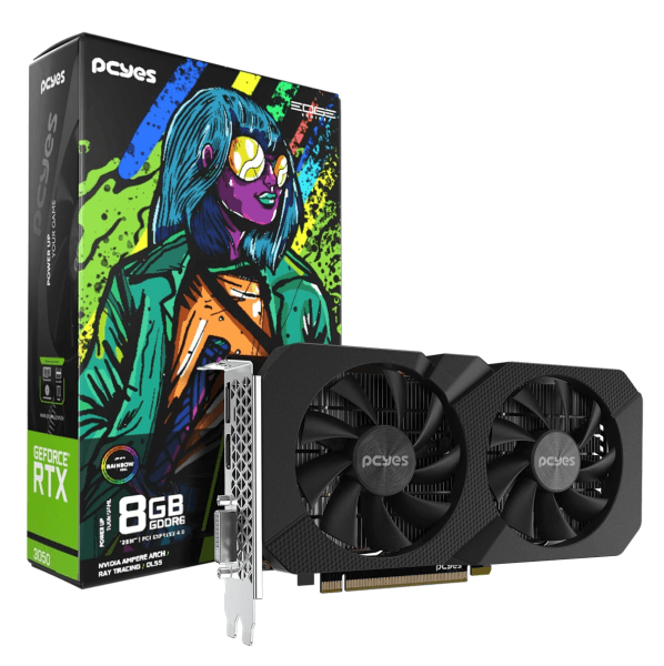 GPU PCYES RTX 3050 8GB EDGE, GDDR6, 128-BITS, 1X DP / 1X HDMI / 1X DVI - PVRTX30508BLPE
