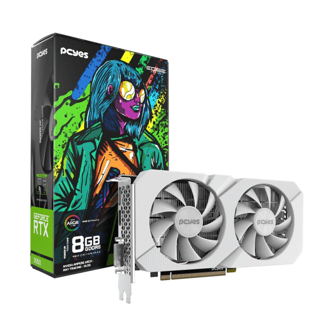 GPU PCYES RTX 3050 8GB EDGE PROJECT, GDDR6, 128-BITS, 1X DP / 1X HDMI / 1X DVI - PVRTX30508WTPE
