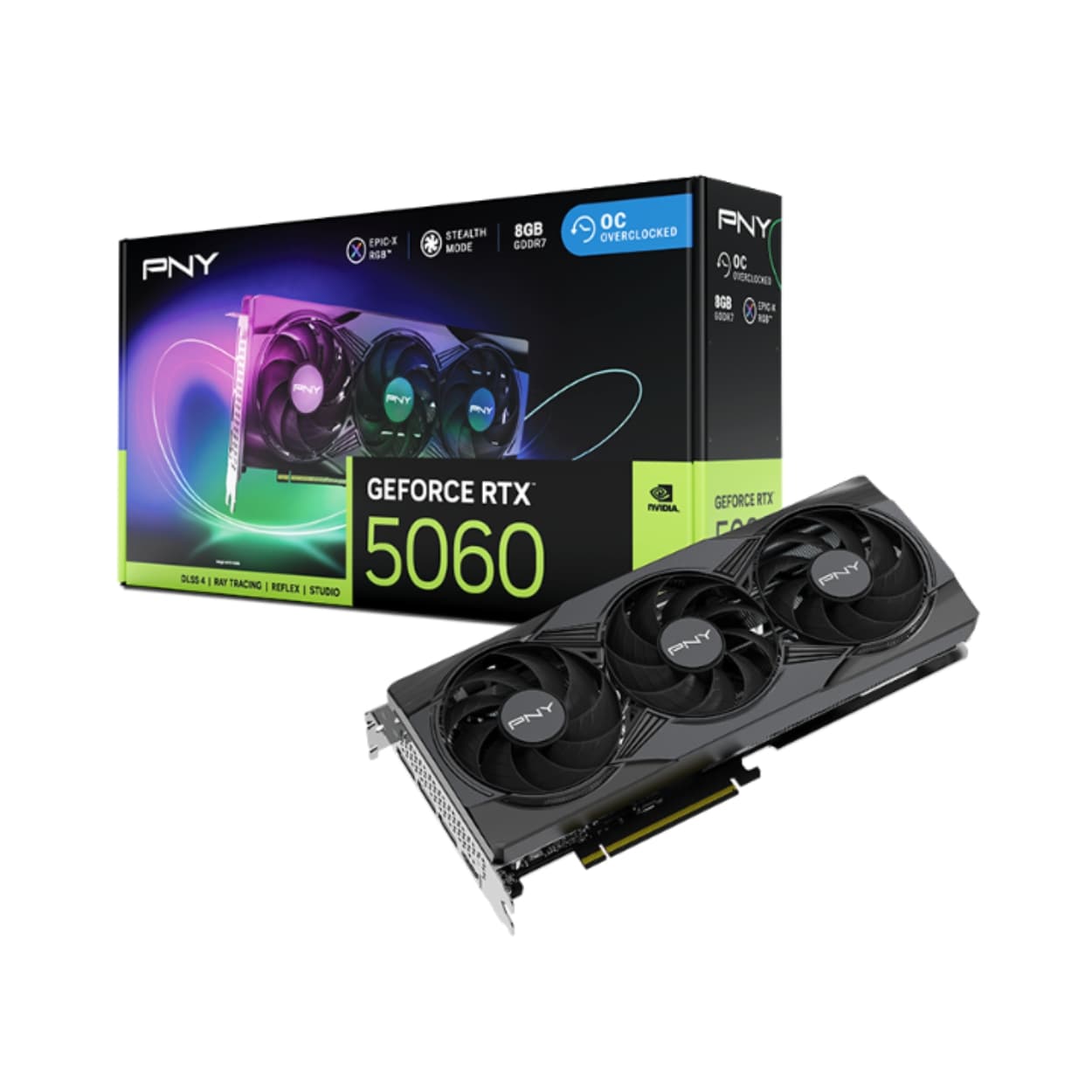 GPU PNY RTX 5060 8GB ARGB EPIC-X RGB OC TRIPLE-FAN, GDDR7, 128-BITS, 3X DP / 1X HDMI - VCG50608TFXXPB1-O